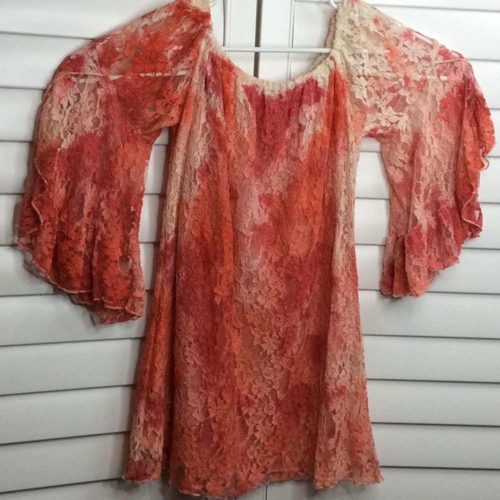 🚫Sold🚫Elan Pink & Cream Lace Tunic Kimono Sleeve